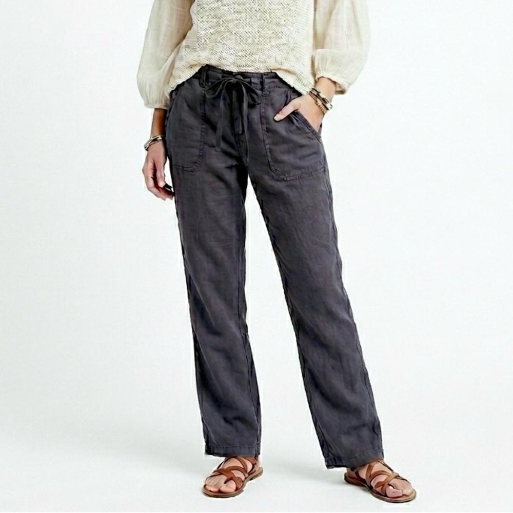 Vintage Linen Cotton MARY MCFADDEN Straight Pant Charcoal Mid Rise Quiet Luxury